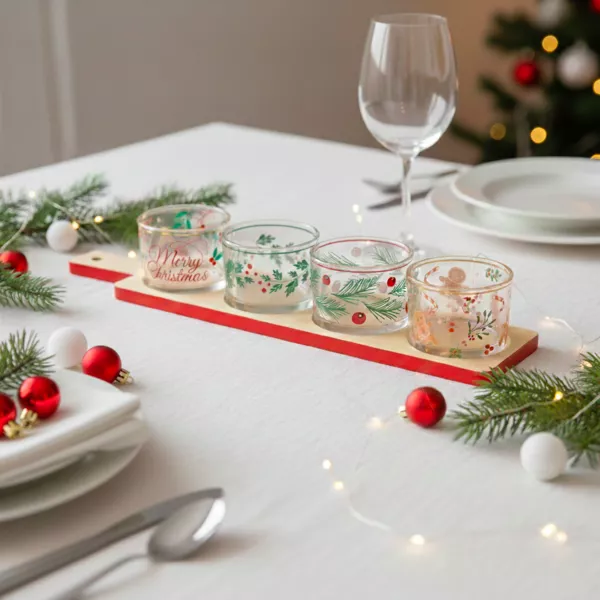 Tapas-Set 4 Schalen Bambustablett (8,5 x 36 cm) Christmas time Mehrfarbig