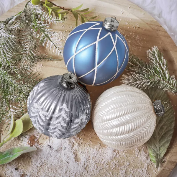 Set di 12 palline di Natale in vetro (D100 mm) Sogno Cielo blu, bianco e grigio