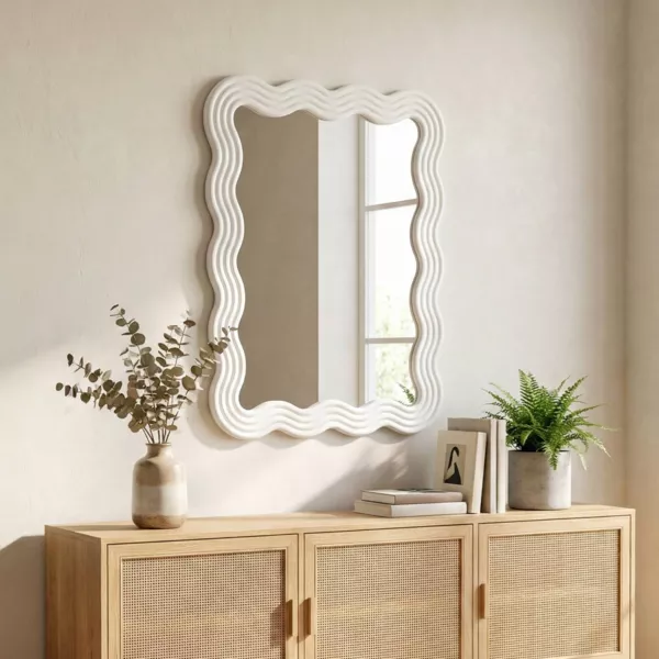Specchio da parete con cornice in legno (78 cm) Navasota Bianco