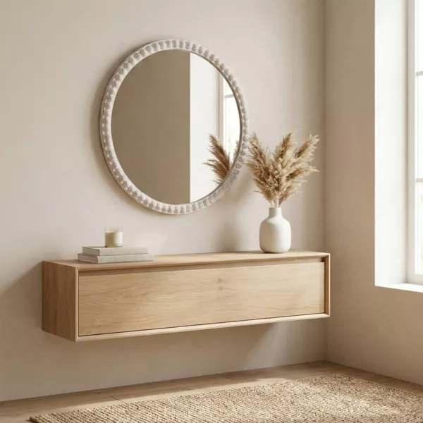 Miroir mural rond cadre bois (81 cm) Galena Blanc