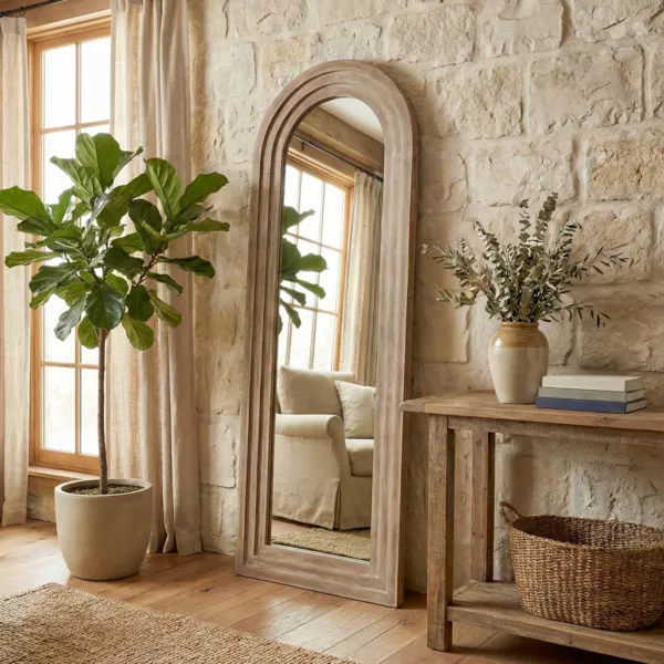 Gran espejo de pared con marco de madera (182 cm) Marbala Marr�n