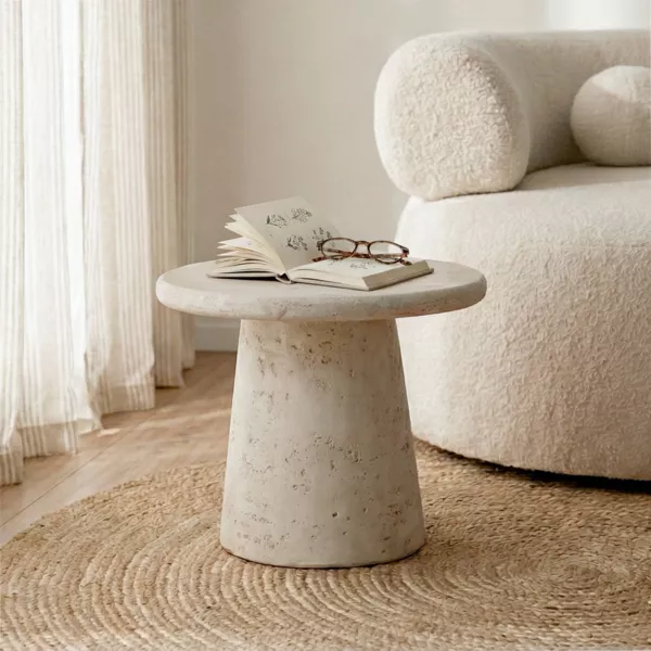 Mesa auxiliar redonda de magnesio oxidado (H41,9 cm) Nuvian Blanco