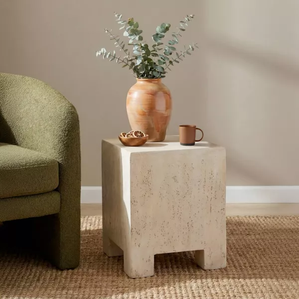 Mesa auxiliar cuadrada de magnesio oxidado (H50 cm) Marlan Blanco