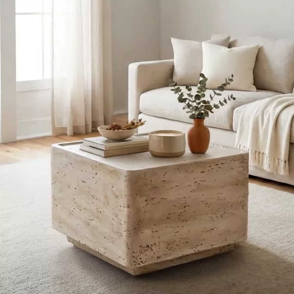 Mesa auxiliar cuadrada de magnesio oxidado (H40,6 cm) Formo Blanco