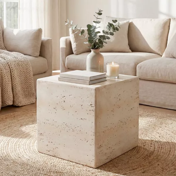 Tavolino d'appoggio quadrato in magnesio ossidato (H40 cm) Romeau Bianco