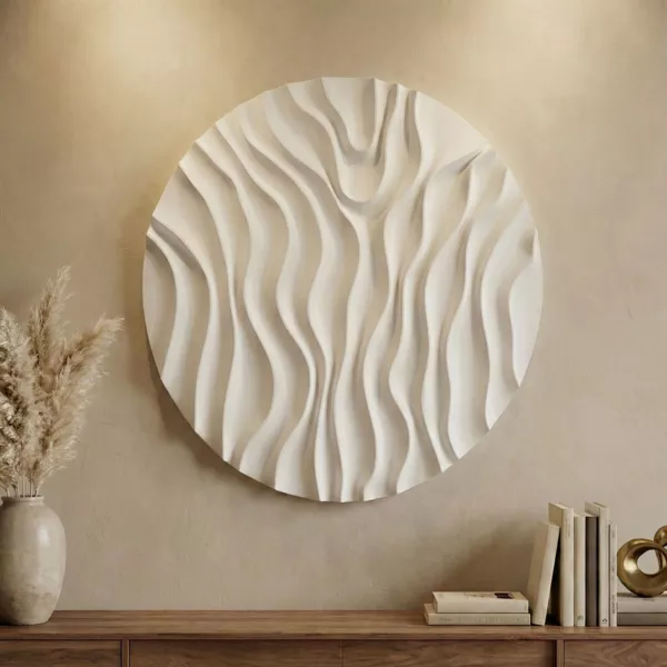 Decoraci�n de pared redonda de madera (70 cm) Thalora Blanca