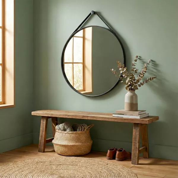 Miroir mural rond avec corde (78 cm) Saline�o Noir