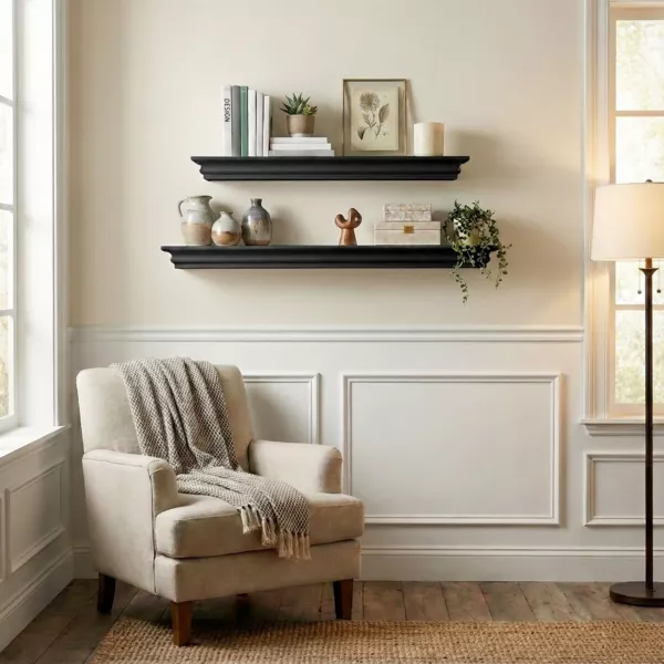 Conjunto de 2 estantes de pared de madera (L70 cm) Jaspery Negro