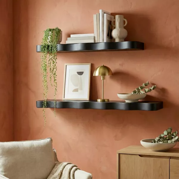 Conjunto de 2 estantes de pared de madera (L76 cm) Joslin Negro