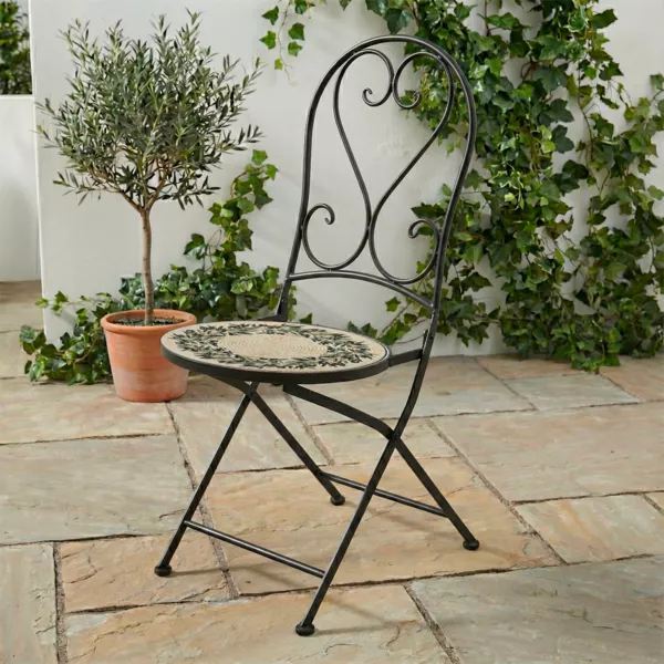 Klappbarer Bistrostuhl in Mosaik-Optik, Athen Beige
