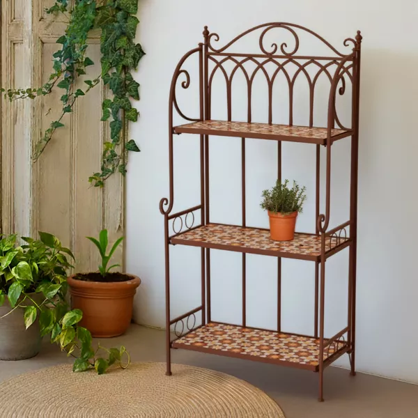 Etag�re � fleurs d'ext�rieur pliable en mosa�que (H118 cm) Madrid Marron