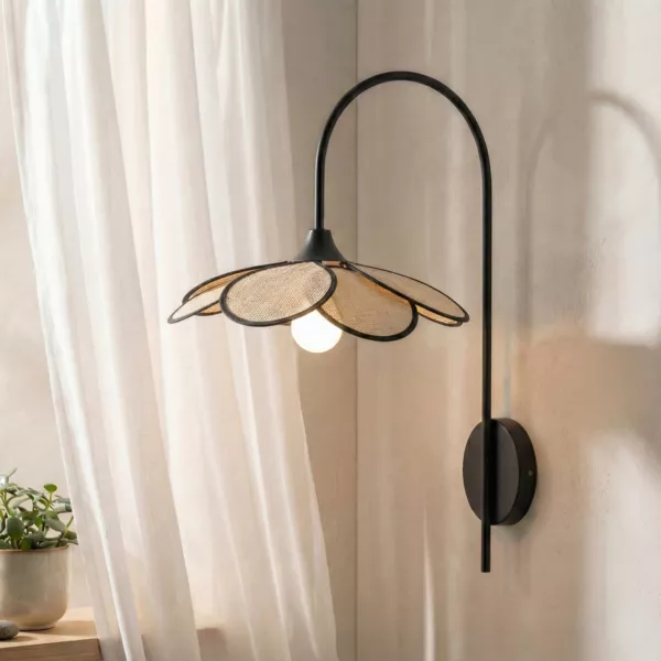 Wandleuchte Petal aus Stoff (H62 cm) Alava Schwarz