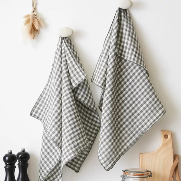 Lote de 2 toallas de mano de gasa de algod�n (50 x 70 cm) Ga�a vichy Verde Pino