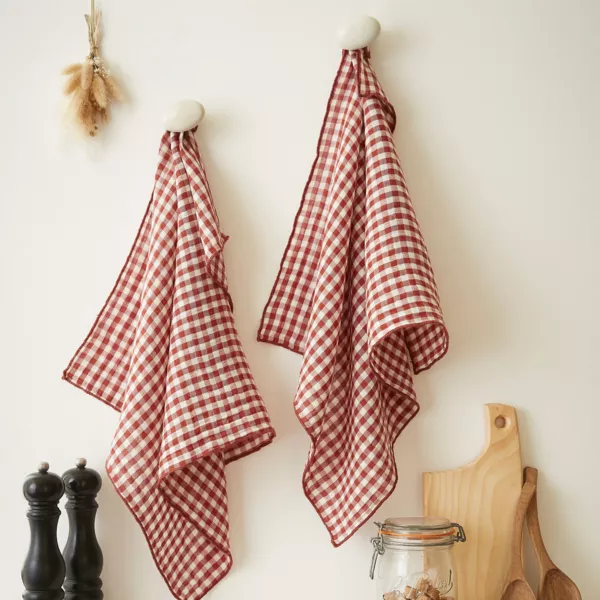 Set van 2 katoenen gaas handdoeken (50 x 70 cm) Ga�a vichy Terrakotta