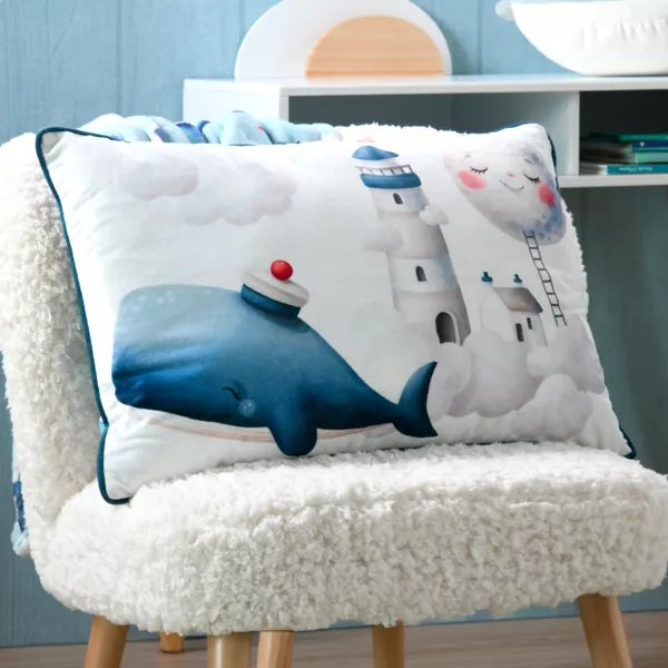 Cuscino rettangolare per bambini in velluto (40 x 60 cm) Moby Blu