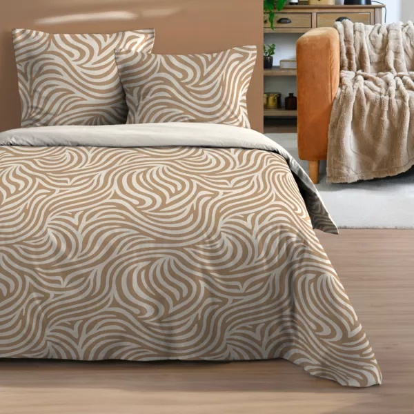 Bettbezug und zwei Kissenbez�ge aus Baumwolle (260 x 240 cm) Luanda Beige