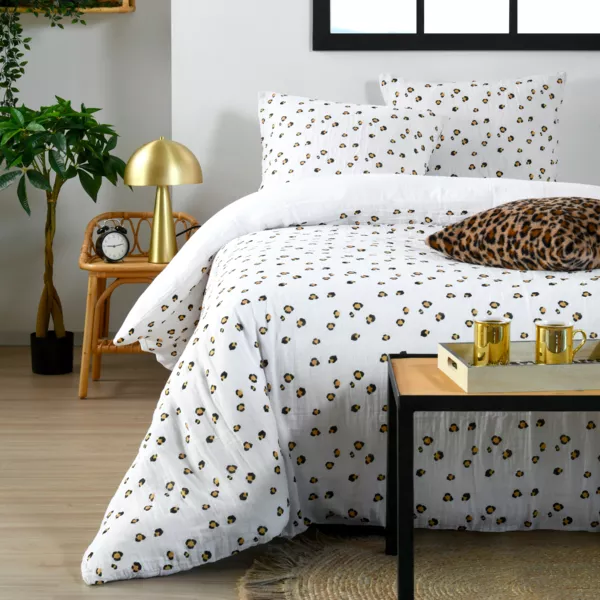 Dynebetræk og to pudebetræk i bomuldsgaze (240 x 220 cm) Baguy Brun