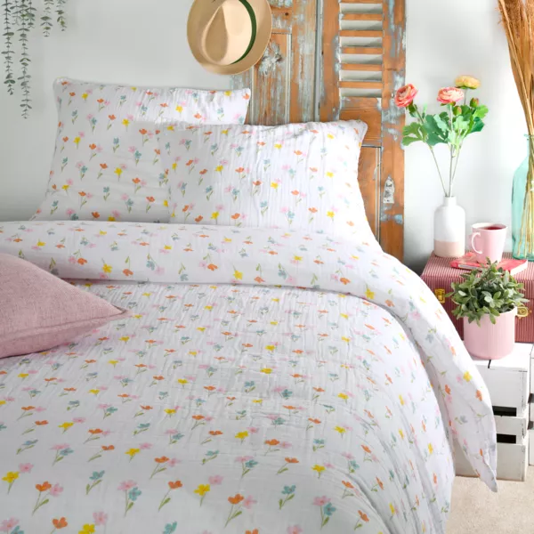 Housse de couette et deux taies d'oreiller gaze de coton (260 x 240 cm) Heloise Multicolore