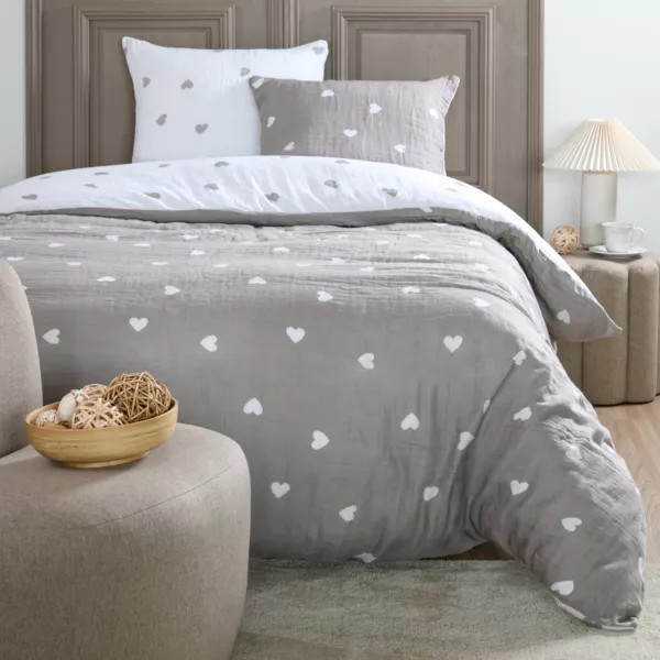 Funda n�rdica y dos fundas de almohada de gasa de algod�n (260 x 240 cm) Charmy Taupe