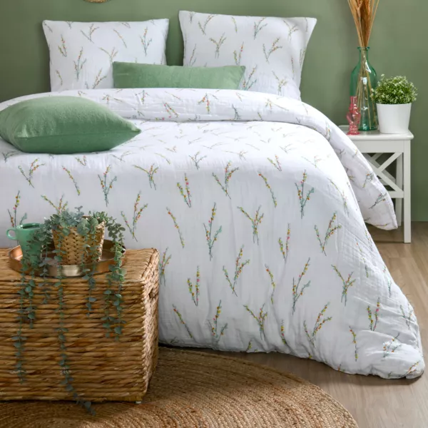 Funda n�rdica y dos fundas de almohada de gasa de algod�n (240 x 220 cm) Fleolia Multicolor