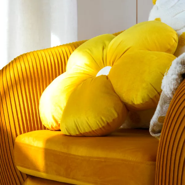 Coussin fleur rond (40 cm) Camille Jaune