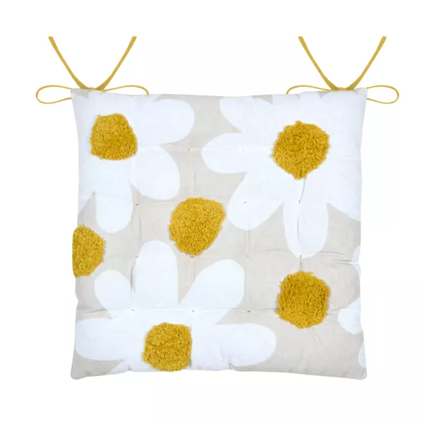 Coussin de chaise carr� coton (38 x 38 cm) Camille Jaune moutarde