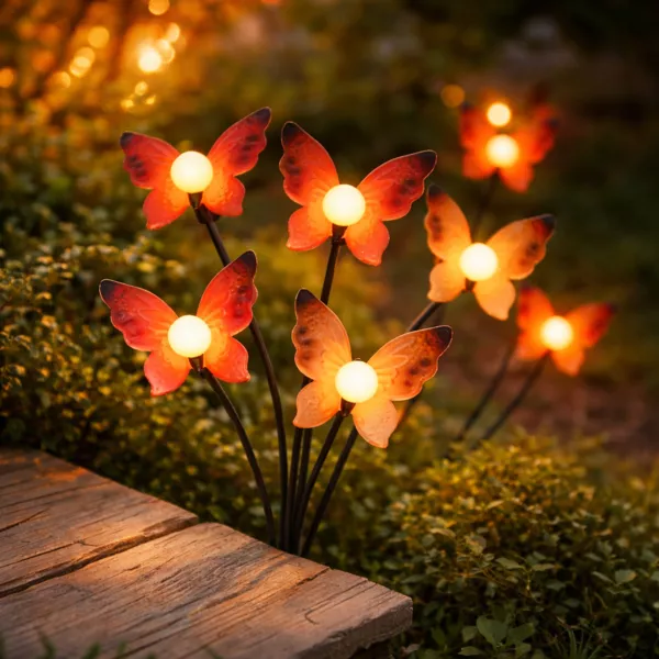 D�coration lumineuse Solaire � piquer au sol (H60 cm) Papillons Rouge