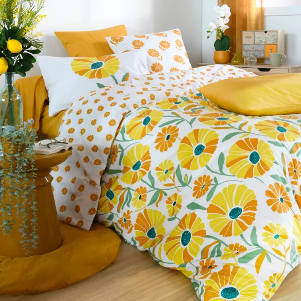 Housse de couette percale de coton (240 x 220 cm) Blandine Jaune moutarde