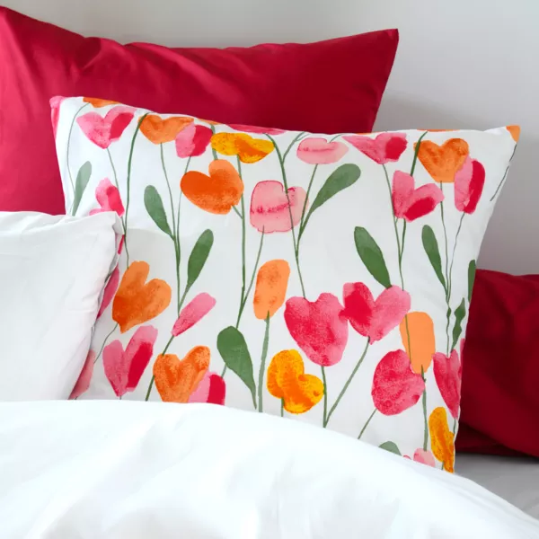Kvadratisk pudebetr�k i percale (63 x 63 cm) Tulipa Multifarvet