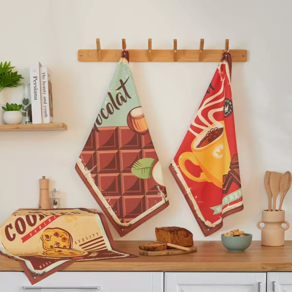 Lote de 3 pa�os de cocina de algod�n (50 x 70 cm) Cocoa Multicolor