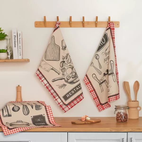 Set van 3 katoenen theedoeken (50 x 70 cm) Bistro Rood