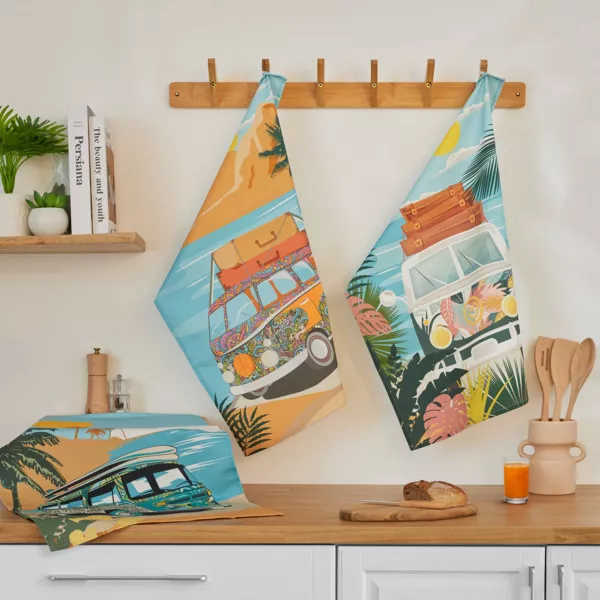 Set di 3 strofinacci in cotone (50 x 70 cm) Vanlife Multicolore