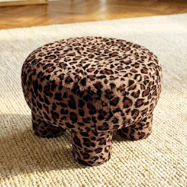 Leopard-Braun Kunstfell-Pouf (H32 cm)