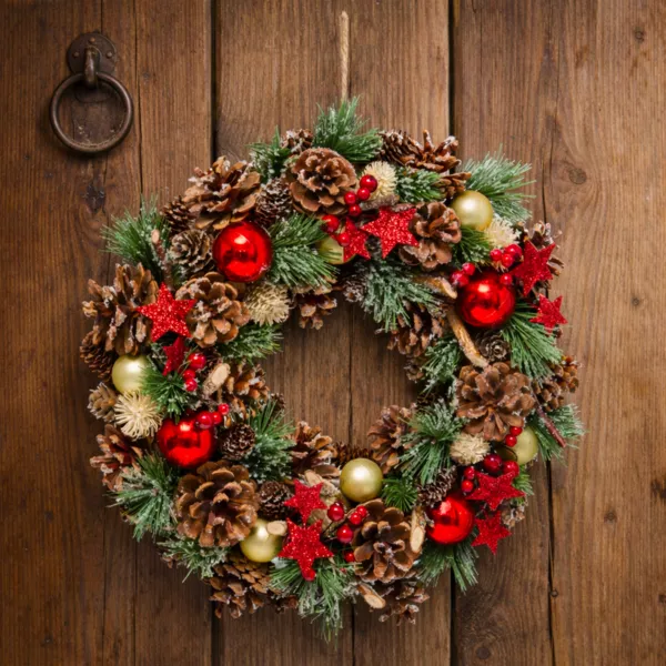 Versierde kerstkrans Hulst en sterren