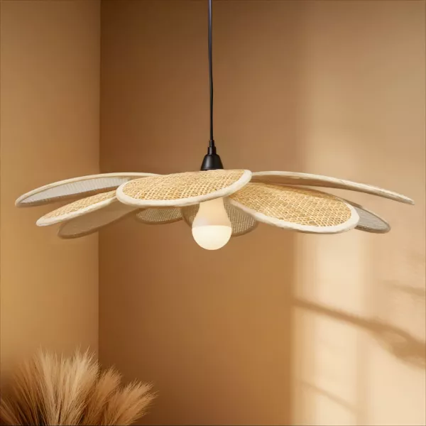 Sospensione luminosa in rattan (D58 cm) Segovia Beige e nero