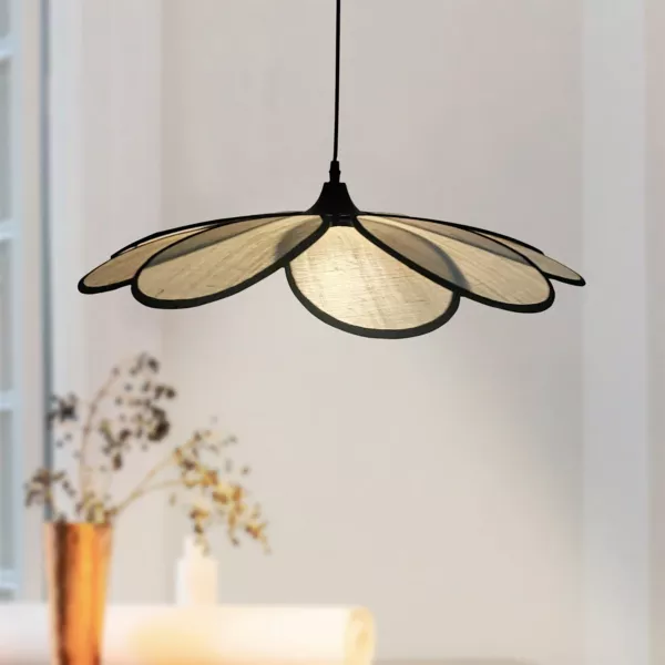 Suspension lumineuse p�tale en tissu (D58 cm) Salamanca Beige et noir
