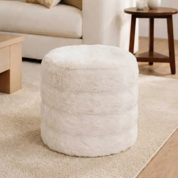 Pouf fausse fourrure (H40 cm) Ovelo Beige