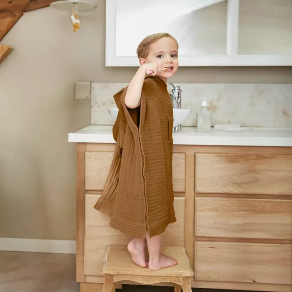 Poncho de bain enfant gaze de coton 2/5 ans Ga�a Camel