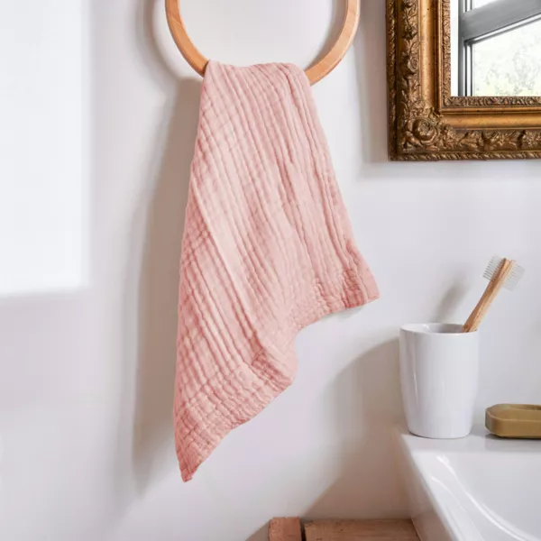 Serviette de bain gaze de coton (30 x 50 cm) Ga�a Rose p�che
