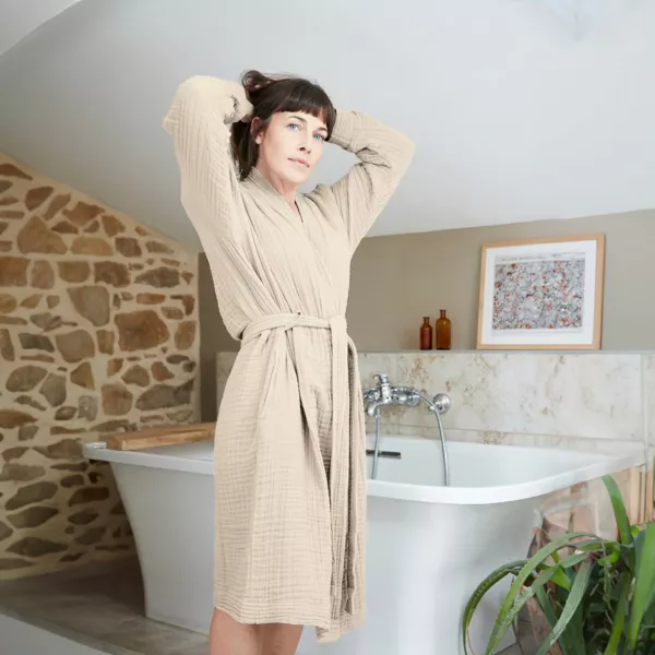 Peignoir de bain gaze de coton  L/XL Ga�a Beige pampa
