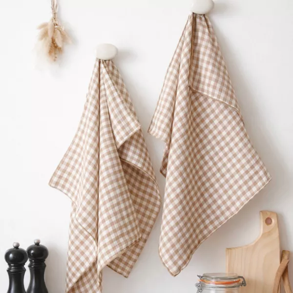 S�t med 2 k�kkenh�ndkl�der i bomuldsgaze (50 x 70 cm) Ga�a vichy Ficelle