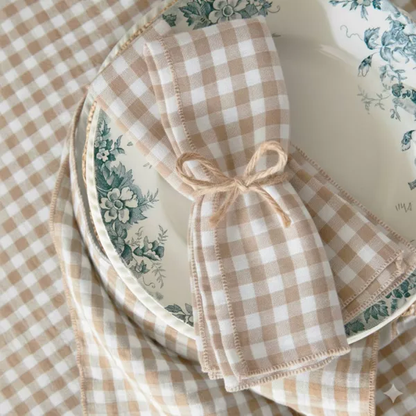 Lot de 3 serviettes gaze de coton (40 x 40 cm) Ga�a vichy Ficelle