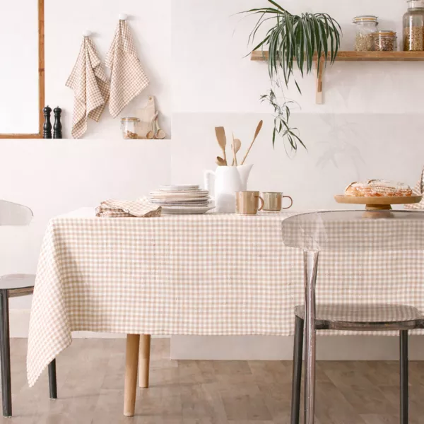 Rektangulært bomuldsgaze dug (150 x 250 cm) Gaïa vichy Ficelle