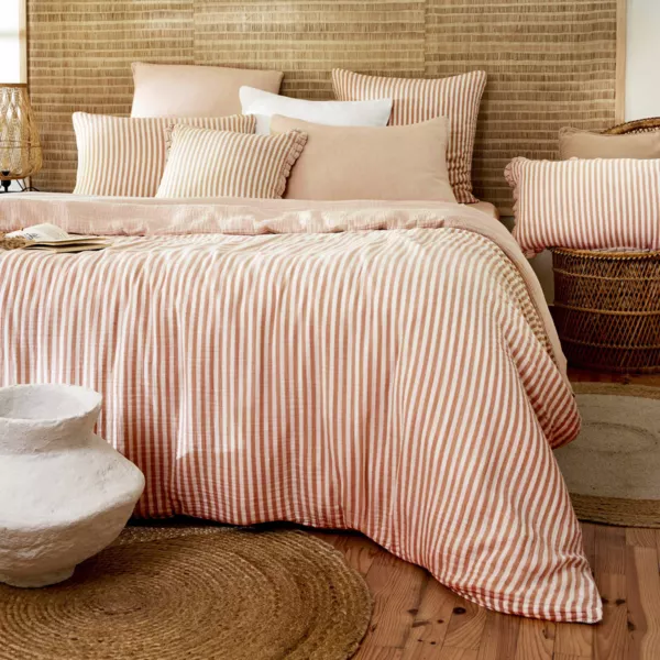Housse de couette gaze de coton (240 x 220 cm) Ga�a rayures Abricot 