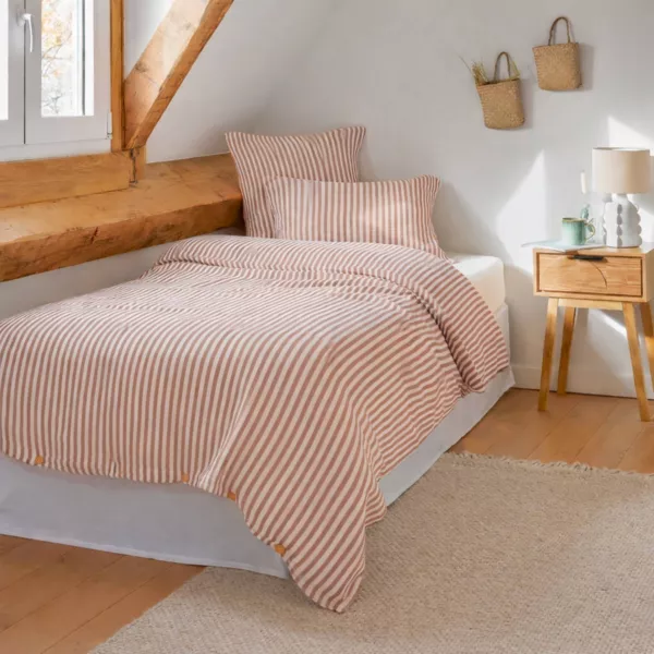 Housse de couette gaze de coton (140 x 200 cm) Ga�a rayures Abricot 