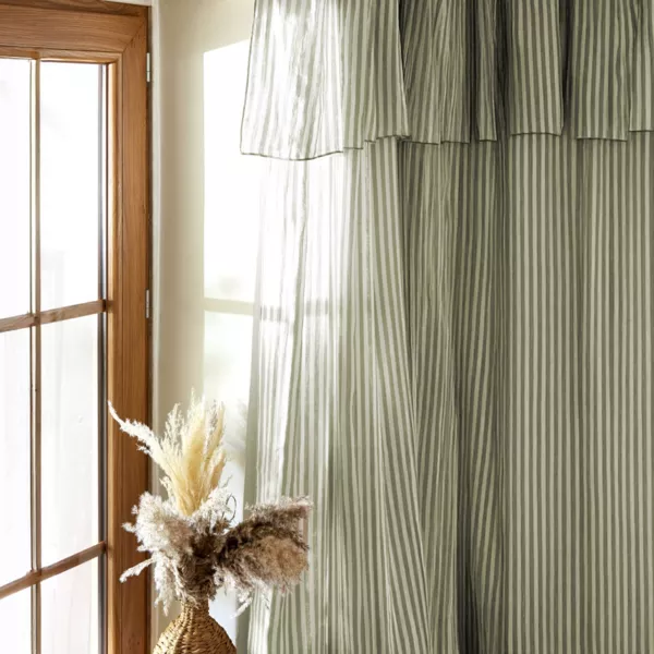 Tenda in garza di cotone regolabile (140 x max 300 cm) Ga�a a righe Verde eucalipto