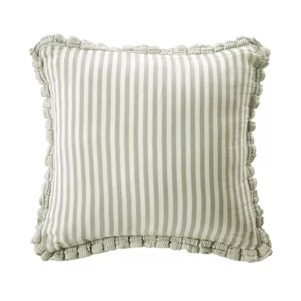 Quadratisches Kissen aus Musselin  (45 x 45 cm) Ga�a gestreiftes Eukalyptusgr�n