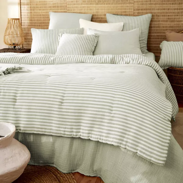 Trapunta garza di cotone (90 x 200 cm) Ga�a a righe Verde eucalipto