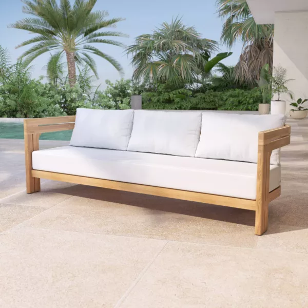 Canap� de jardin en bois teck 3 places Zanzibar �cru 