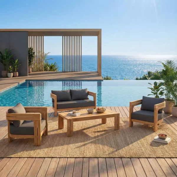 Salon de jardin en bois teck 4 places 4 pcs Zanzibar Gris anthracite